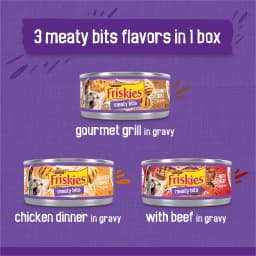 Friskies Meaty Bits Gourmet Grill, Chicken Dinner, & Beef Wet Cat Food Variety Pack, 5.5 oz Cans (24 Pack) - Thumbnail 4