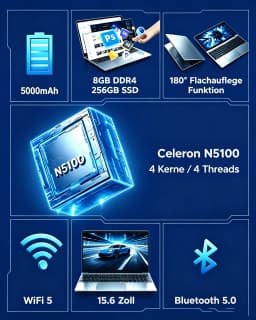 15.6 Inch Molegar Laptop with Intel N5100 Processor, 8GB RAM 256GB SSD, FHD IPS Screen - Thumbnail 6