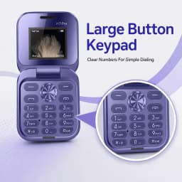 Mini Flip Basic Cell Phone, 2G GSM Unlocked Dual SIM, Large Buttons, 1.77 in Display, FM Radio, Purple - Thumbnail 4