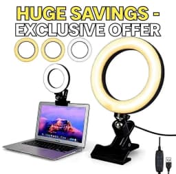 6.3″ USB Clip-On Ring Light with Clamp Mount, 3 Light Modes & 10 Brightness Levels for Laptop, Monitor, Webcam, Vlogging, Streaming, Zoom & Makeup - Thumbnail 1