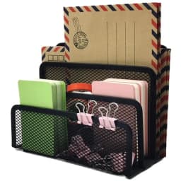 Casewin Desk Mail Organizer, Office Small Letter Sorter Desktop File Organizer Metal Mesh with 3 Vertical Upright Compartments, 1 Packï¼Blackï¼ - Thumbnail 3