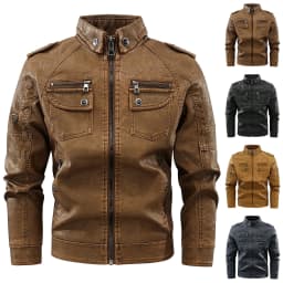 Lovskoo Men's Leather Jacket Long Sleeve Motorcycle Jacket Zipper Coat Long Sleeve Faux Leather Outwear & Jackets Black - Thumbnail 1
