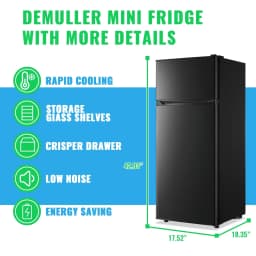 DEMULLER 4.5 Cu.ft Small Refrigerator Mini Fridge with Double Door 3 Removable Glass Shelves Black - Thumbnail 2