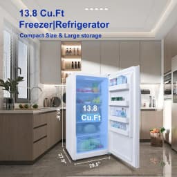 SMAD Convertible Single Door 13.8 Cu ft Upright Freezer Refrigerator with Rolling Wheels, White - Thumbnail 4