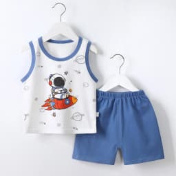 Bovxnpu Summer Boys Girls 2 Piece Outfits, Toddler Boys Casual Clothing Set, Baby Summer Boy Cute Printed Round Neck Tank Shorts Suit 3 Years - Thumbnail 2