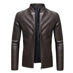 JURANMO Vintage Motorcycle Biker Leather Jacket for Mens,Men's 2024 Trendy Casual Warm Thick Faux Leather Long Jackets Long Sleeve Stand-up Collar Pockets Full Zipper Tops Plus Size Coat - Thumbnail 1