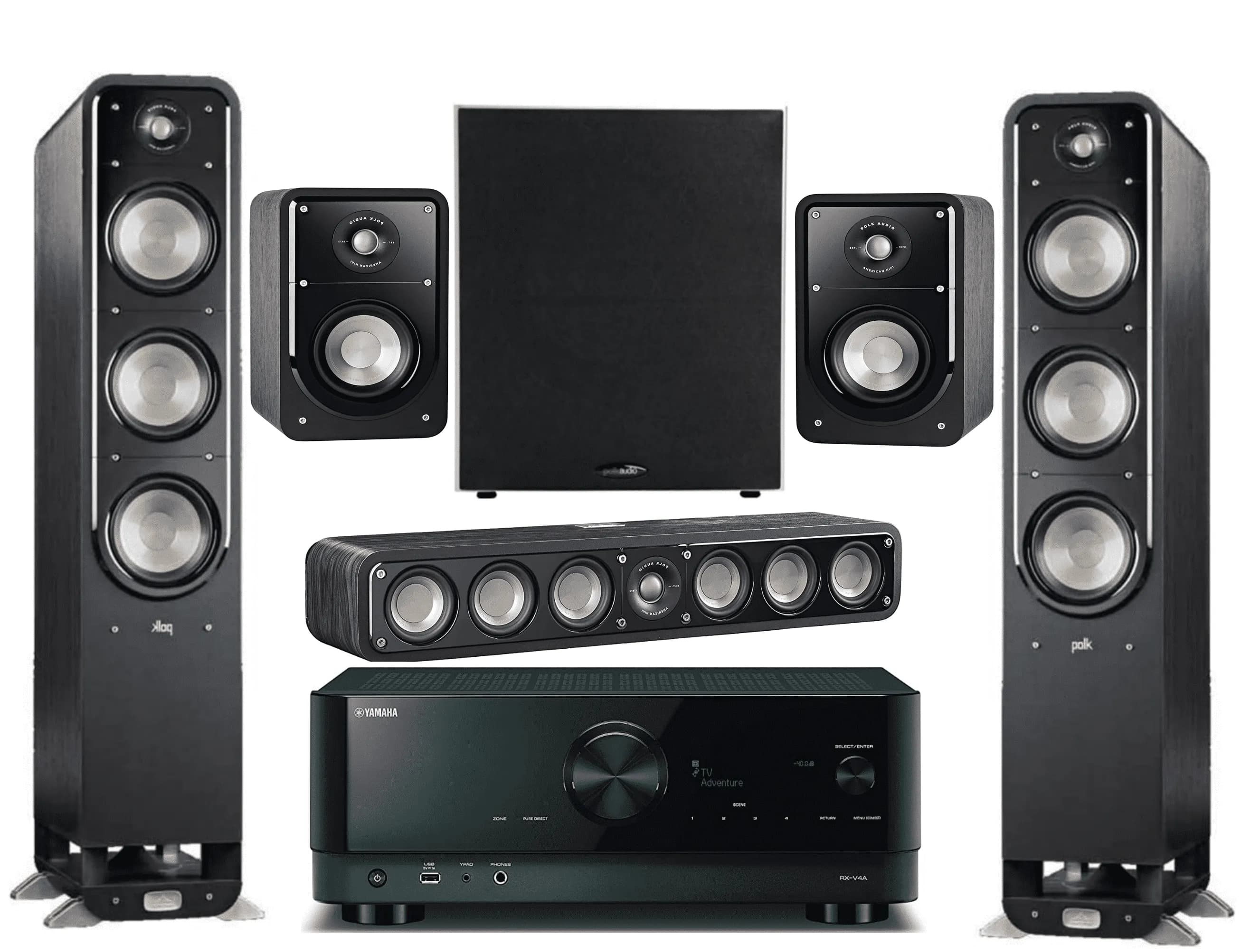 Yamaha Polk 5.2 Home Theater Systems, Black, 46.3 lbs