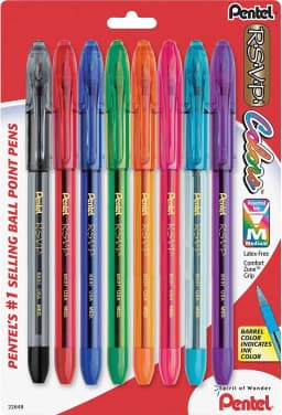 Pentel R.S.V.P. Ballpoint Pen, Medium Point, Assorted Ink Colors, 8 Pack (BK91CRBP8M) - Thumbnail 1