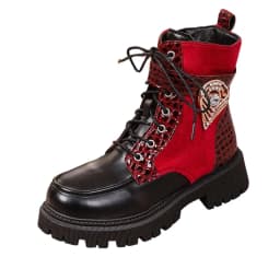 Womens Platform Boots Round Toe Chunky Ankle Boots Punk Boots Lace Up&Zipper Combat Boots with Beautiful Decor - Thumbnail 1