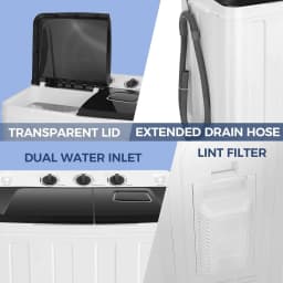 Adnoom Portable Washer 30lbs, 2-in-1 Twin Tub Washer & Dryer Combo Compact Semi-Automatic Washing Machine with Drain Pump, Black - Thumbnail 6