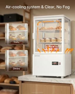 Upstreman Countertop Pastry Refrigerated Display Case, 2.0 Cu.Ft/56L Commercial Display Refrigerator 3-Tier Cake Fridge, CD20 White - Thumbnail 3
