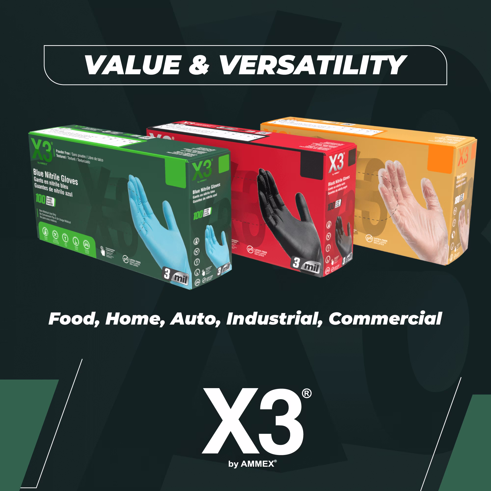 X3 Black Disposable Nitrile Gloves, Size XX-Large, 1000 Count, Light-Duty - Thumbnail 7
