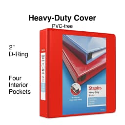 Staples Heavy-Duty 2-Inch D 3-Ring View Binder Red (26348) 56297-CC/26348 - Thumbnail 2