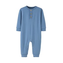 Busydd Baby Boys Girls Rompers Long Sleeve Round Neck Unisex Infant Clothes Button Solid Color Newborn Baby Girl Clothes Comfort Cotton Baby Boy Romper Jumpsuits 3-12 Months - Thumbnail 1