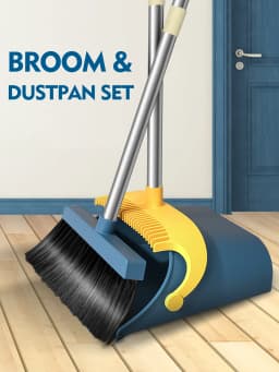 FVSA Upgrade Broom and Dustpan Set for Home,Self-Cleaning with Dustpan Teeth,51.2in,Stand up,Blue - Thumbnail 8