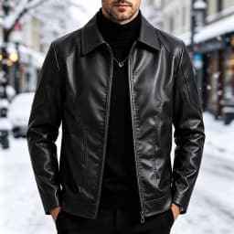 LNWUY Men's Lapel Collar Full Zip Faux Leather Jacket with Pockets, Windproof Vintage Slim Fit Casual Motorcyle Coat Plus Size (M-5XL) Black XL - Thumbnail 4