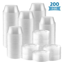 200-Pack of 2 Ounce Clear Plastic Jello Shot Cup Containers with Snap on Leak-Proof Lids Jello Shooter Shot Cups -FDA-Approved -Compact Food Storage - Thumbnail 1