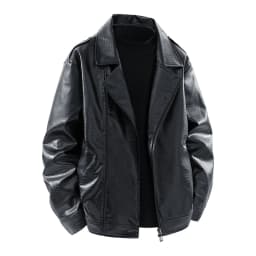 zfhfof Mens Faux Leather Jacket Vintage Casual Notch Lapel Long Sleeve Bomber Coat Fall Winter Windbreaker Outwear with Pockets - Thumbnail 1