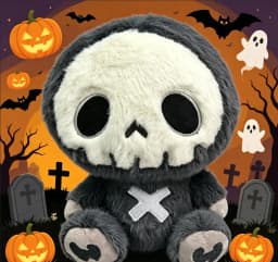 20cm Gothic Skull Sloth Plush Ornament, Spooky Halloween Skeleton Stuffed Decor Doll, Soft Fluffy Character Toy For Halloween Indoor Scene Layout - Thumbnail 1