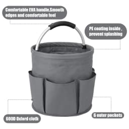 Bocaoying 17L Cleaning Organizer Caddy with Handle, Large Folding Cleaning Basket Bag, Multifunction Collapsible Waterproof Gardening Tool Storage - Thumbnail 2
