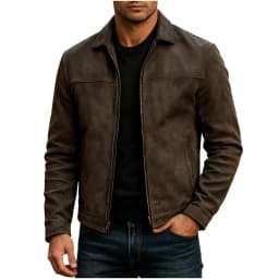 Mens Faux Leather Jacket,Motorcycle Vintage Racing Jacket Full Zip Lightweight Classic Western Style Trucker Coat Size 3XL Brown - Thumbnail 1