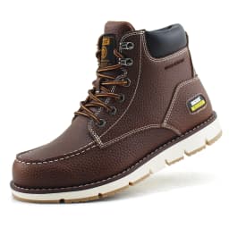 Jacata Moc Toe Work Boots for Men Soft Toe Leather Non Slip Boots (Brown 9.5) - Thumbnail 1