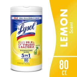 Lysol Disinfecting Wipes, All Purpose Cleaner, Multi Surface Antibacterial Cleaning Wipes, Cleaning Supplies, Lemon & Lime Blossom Scent, 80 Count - Thumbnail 1