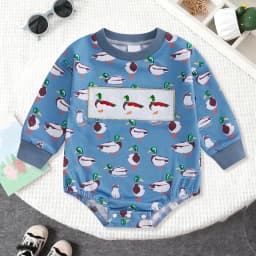 Povozer Bodysuits For Baby Baby Walking Romper Baby Boy Girl Mallard Duck Romper Short Sleeve Duck Bodysuit Tops Baby Clothes Size 12-18 Months,Blue - Thumbnail 2