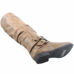 Coco-20 Women's Fashion Buckles Low Heel Round Toe Zipper Knee High Riding Boots - Thumbnail 2