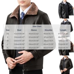 Men Faux Leather Sherpa Lined Jacket, Fuzzy Collar Full Zip Warm Winter Coat, Slim Fit Vintage Motorcycle Outerwear Brown S - Thumbnail 3