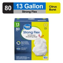 Great Value Strong Flex 13-Gallon Drawstring Tall Kitchen Trash Bags, Citrus Burst, 80 Count - Thumbnail 2