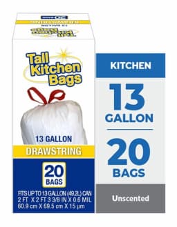 Basic Kitchen Trash Bags, 13 Gallon, Drawstring, 20 Bags - Thumbnail 1
