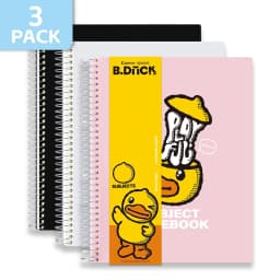 Comix 5 Subject Notebook,3-Pack College Ruled Spiral Notebook with Pocket Dividers 11"x 8.5", 200 Sheets,Black White Pink - Thumbnail 1