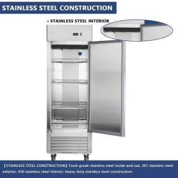 27" Commercial Refrigerator, 18.68 Cu.ft Single Solid Door Reach-in Refrigerator, Stainless Steel Interior & Exterior, Fan Cooling Upright Fridge - Thumbnail 3