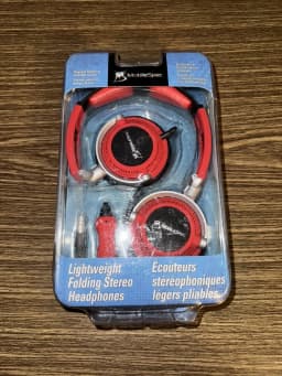 RHEA- Mobilespec Lightweight Folding Stereo Headphones Red/Black #Ms60R New In Box! - Thumbnail 1