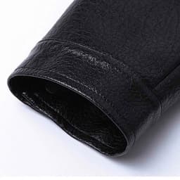 Men's Faux Leather Bomber Jacket Vintage Flight Coat Turn Down Collar Ribbed Hem with Side Pockets for Casual Moto Biker Streetwear Travel, Black, L - Thumbnail 5