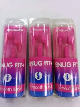 RHEA- Magnavox Snug Fit + In Ear Headphones W/ Handsfree Mic & Music Ctrl, Pink 3 Pc - Thumbnail 1