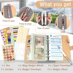 Money Saving Binder with Cash Envelopes, Including Zipper PVC Pockets, Cash Envelopes, Stickers and Pen - Thumbnail 6