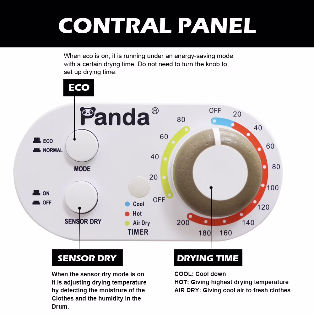 Panda 3.5 Cu.ft Compact Portable Electric Laundry Dryer PAN760SF, 13 Lbs Capacity,White and Black - Thumbnail 3