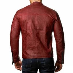 HWRETIE Men's Leather Plus Fleece Jacket Motorcycle Style Warm Winter Leather Coat Durable Casual Protective Outerwear - Thumbnail 2