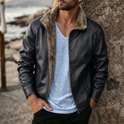 Agkizg Men's Winter Warm Leather Jackets, Vintage Motorcycle Faux Leather Jacket Full Zip Long Sleeve Casual Biker Outerwear with Pockets - Thumbnail 2