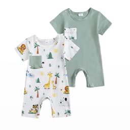 Actgleam Baby Boys Short Sleeve Romper Summer Infant Onesie Unisex Newborn Baby Clothes,Light Blue Zoo,9-12 Months - Thumbnail 1