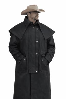 L Mens Oilskin Western Australian Waterproof Duster Coat Jacket 23101BK - Thumbnail 1