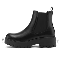 Rexoro Women's Chelsea Boots Chunky Heel Lug Sole Ankle Boots Elastic Side Slip-on Fashion Booties Black PU 8 - Thumbnail 4