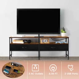 55"L Extended TV Cabinet Industrial TV Cabinet with Fabric for Living Room, Bedroom with Charging Stake Brown - Thumbnail 3