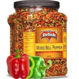 Dehydrated Dried Red and Green Bell Peppers Mix by It's Delish - 16 Oz 1 lb Jumbo Reusable Container - Sealed to Maintain Freshness - Chopped & Dried - Thumbnail 1