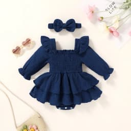 Younger Tree Baby Girl Onesies Outfits Newborn Fall Clothes Long Sleeve Romper Dress for 0-3 Months - Thumbnail 3