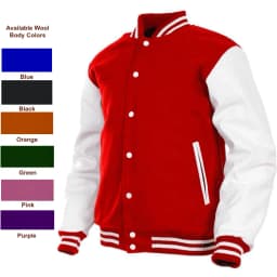 DECKRA Genuine Leather Sleeve, Wool Blend Letterman Varsity Jacket, Men's, Boys - Thumbnail 1