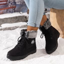 WAVSUF Women's Snow Boots Wide Width Anti Slip Soft Sole Winter Fleece Ankle Boots Black 9.5 - Thumbnail 3