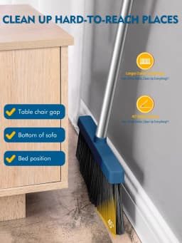 FVSA Upgrade Broom and Dustpan Set for Home,Self-Cleaning with Dustpan Teeth,51.2in,Stand up,Blue - Thumbnail 9